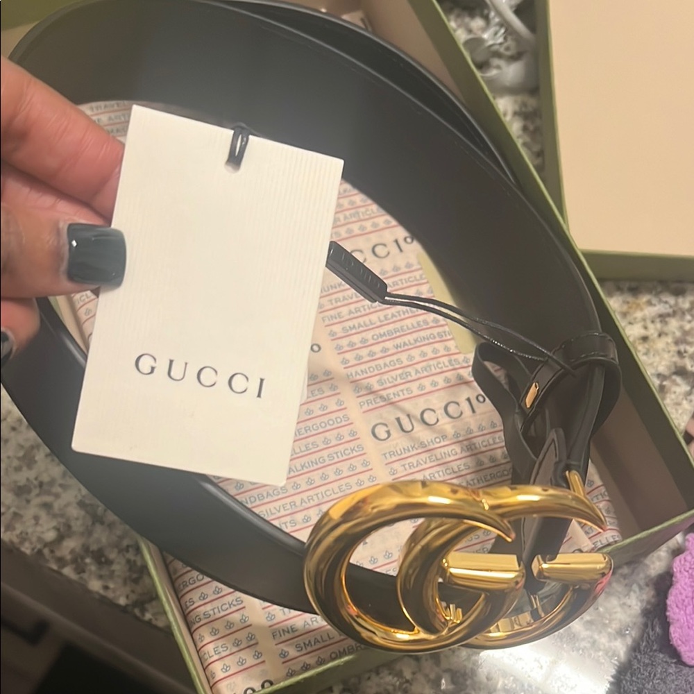 GG MARMONT LEATHER BELT WITH SHINY BUCKLE